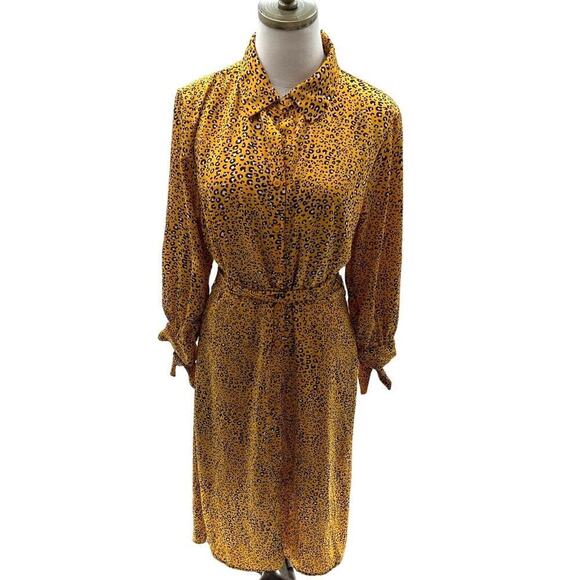 NY & Co. Yellow Cheetah Print, Lined, Long Sleeve Button Down Maxi Dress- L - Picture 1 of 10